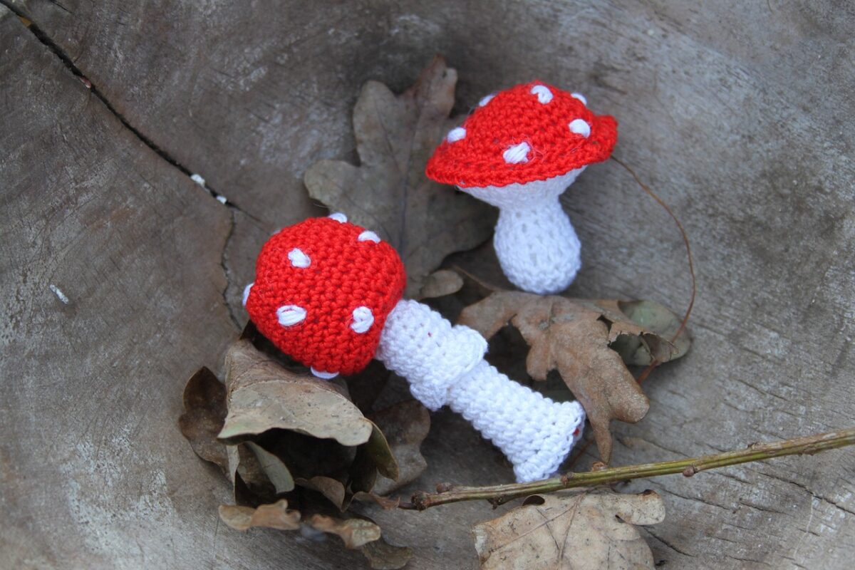 Intrecci ad uncinetto funghi realizzati ad amigurumi